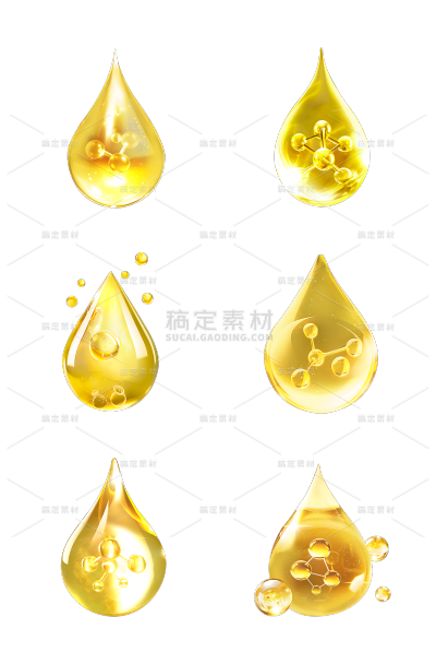 特效通用金色水滴状组合精华分子元素素材