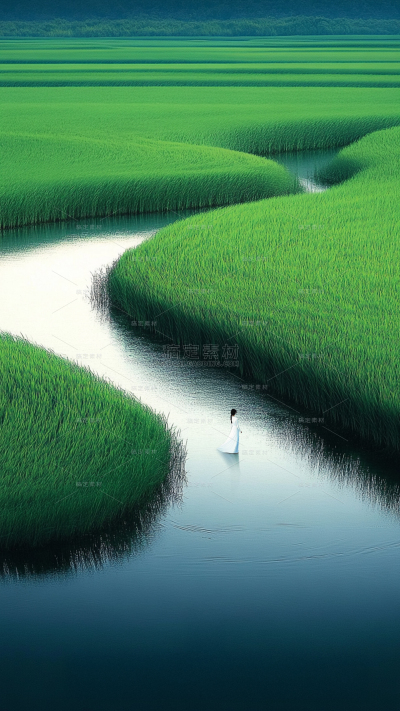 立春&春天实景感草地河流人物组合背景