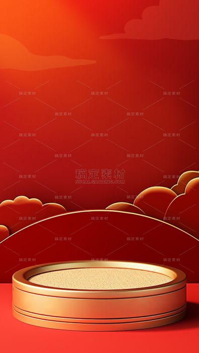 通用电商促销3D立体中国风中式室内光感场景背景图片素材