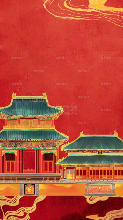 建党节红色中式建筑通用背景素材