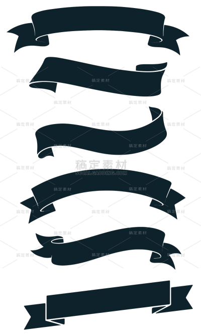 边框系列深蓝色飘带标题边框组合元素贴纸（td）