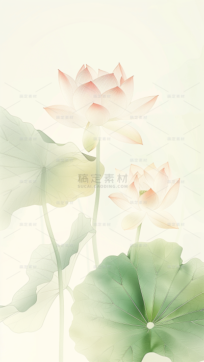 夏日中国风-荷花荷叶水墨晕染幻彩渐变图片背景