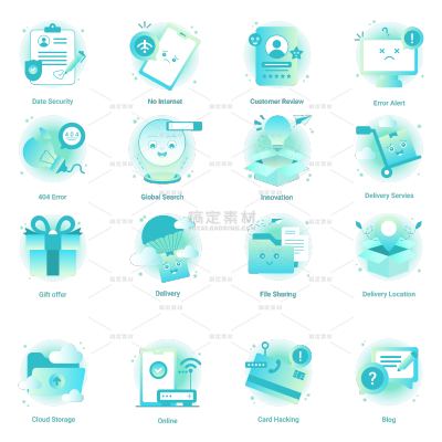 图标系列矢量蓝色渐变互联网商务图标组合（td)