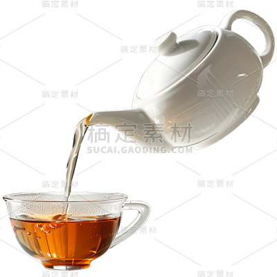 植物通用实景茶杯茶壶组合元素素材