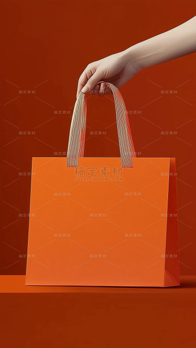 样机系列写实手提袋子样机橘色纸袋
