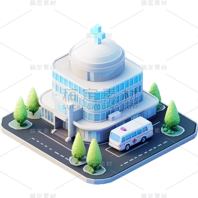 建筑系列通用3D立体医院建筑场景元素素材