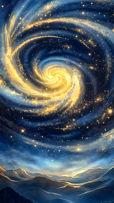 风光系列梦幻感蓝色鎏金星河星空