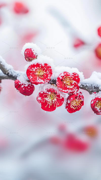 冬季节气通用雪盖枝头特写图片