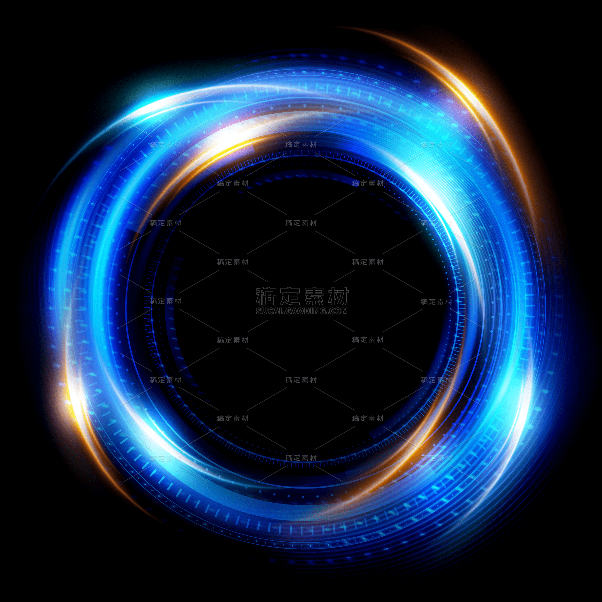 特效系列科技风蓝色金色光效光圈元素