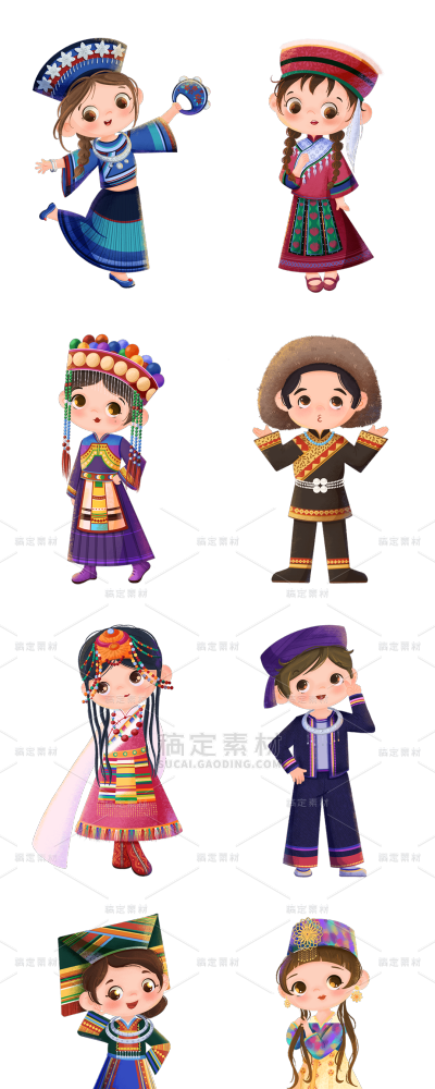 2309SC-素材组合-手绘少数民族人物插画