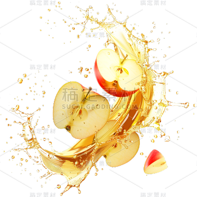 果蔬系列-通用-写实切开苹果+水花/水滴贴纸