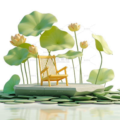 夏至3D荷花荷叶椅子伞元素