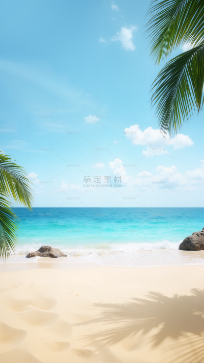 风光系列实景感沙滩蓝天白云植物展台