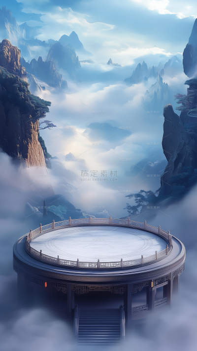 背景系列中国风立体山水圆台游戏背景