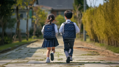 教育系列写实学生书包背影图片