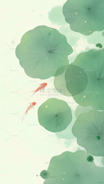 夏日中国风-荷塘锦鲤水墨晕染淡彩背景图片