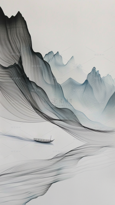 中国风通用纱幔写意山水背景图片素材