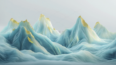 风光系列国风青色鎏金山水背景