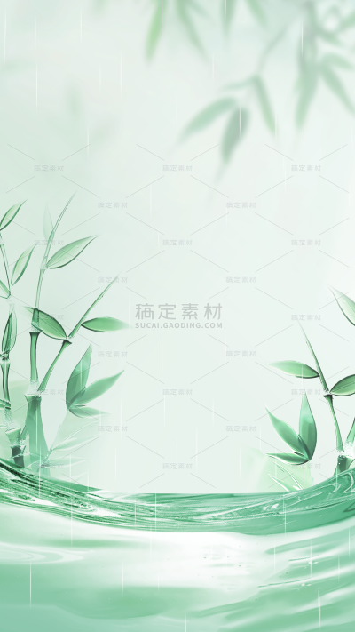 谷雨实景感新材质竹叶模糊展台背景
