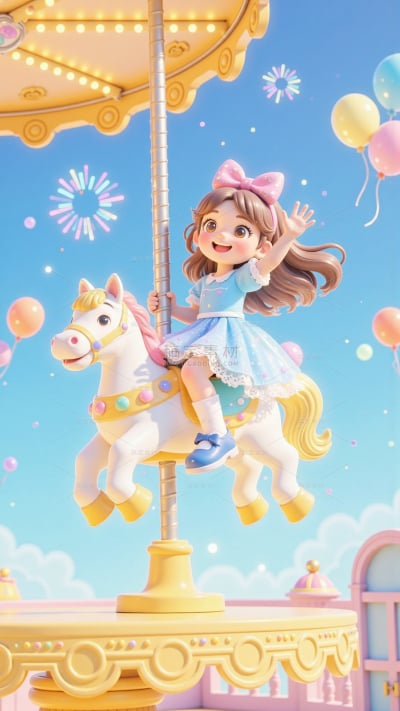 儿童节梦幻感小孩旋转木马乐园背景