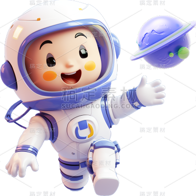 通用3D立体卡通宇航员科技人物贴纸