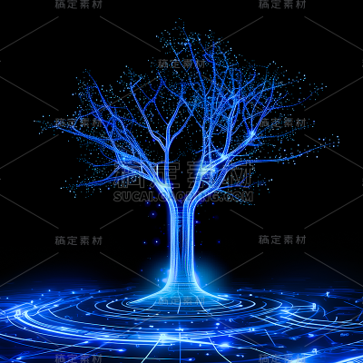科技风系列蓝色3D发光科技树通用元素素材