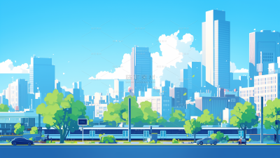 风光系列插画风室外城市建筑插画（td）