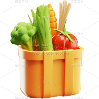 彩色立体风菜篮子物品贴纸