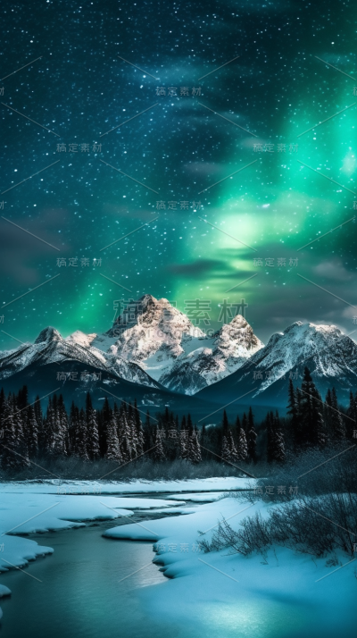极光夜空星空山川山峰风景景观壁纸