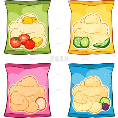 美食插画手绘零食组合薯片