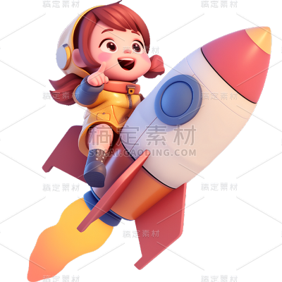 交通3D风儿童乘坐火箭贴纸