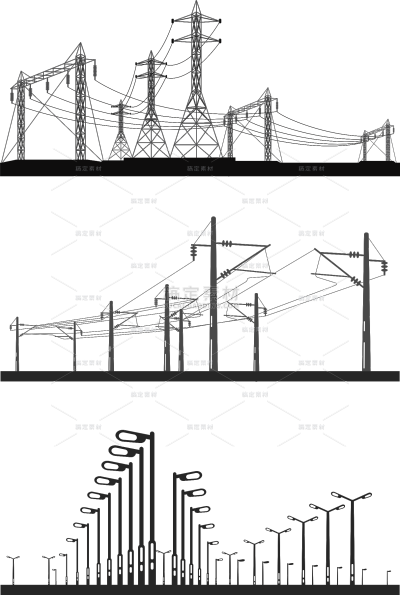 建筑系列黑色建筑线稿元素组合（td）