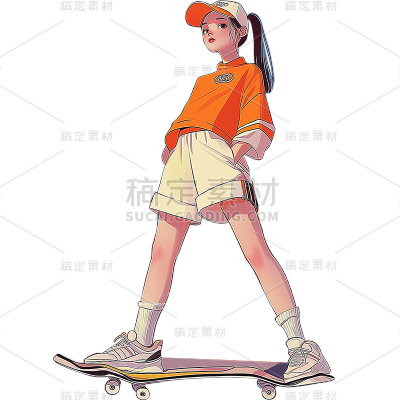 人物系列-通用-插画潮酷卡通人物女生贴纸