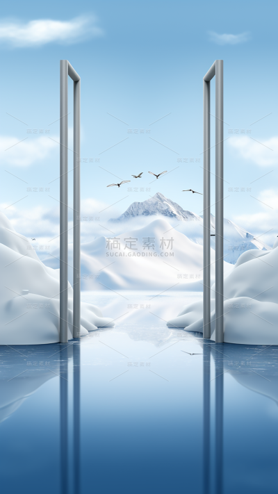 小雪节气冬季冬天通用实景雪山冰川雪地天空风景展台场景背景