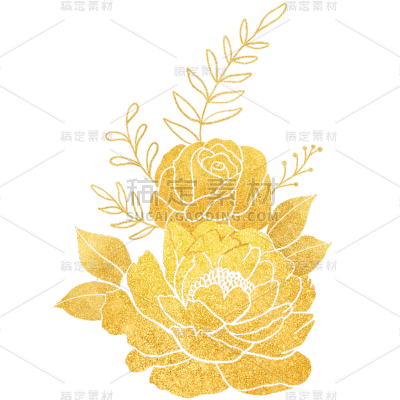 植物烫金花朵插画元素素材