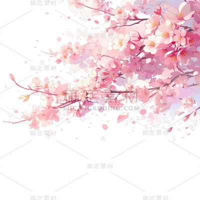 植物通用粉色樱花插画花枝飘花瓣元素素材