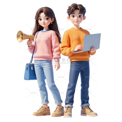 招聘3D双人职场人物贴纸