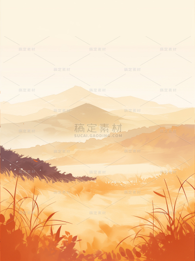 秋天系列插画秋天山水通用背景素材