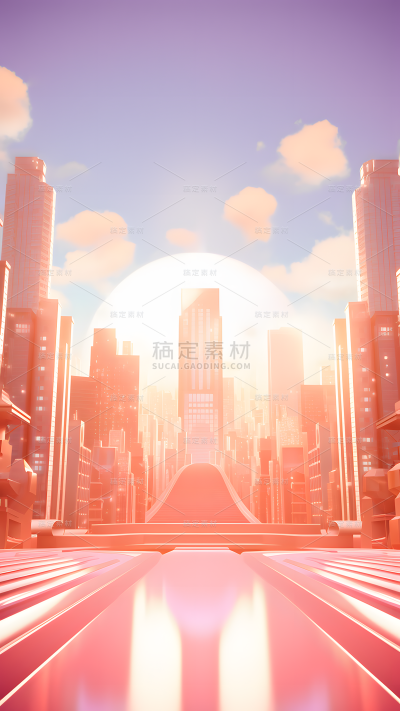 通用电商促销未来感城市促销3D立体C4D场景背景图片素材