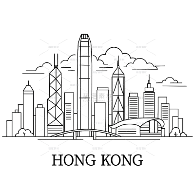 建筑系列插画风香港线稿城市建筑（td）