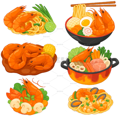 美食系列插画风虾类烹饪（td）
