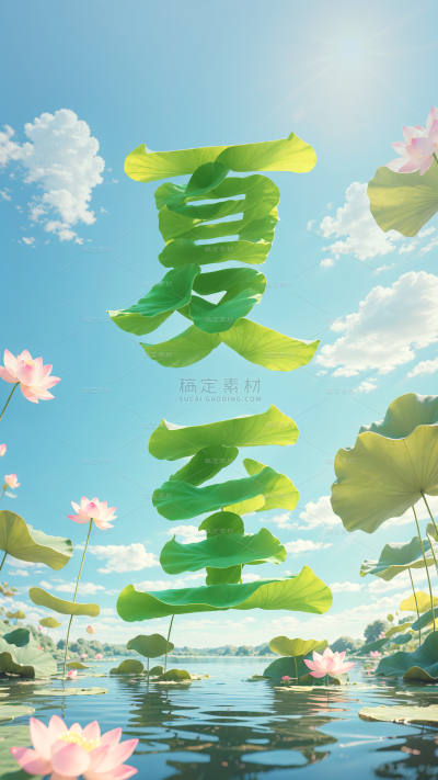 夏至清新感创意字形荷叶荷花背景