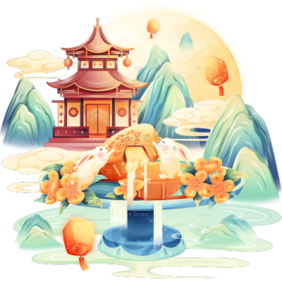 中秋节通用国风兔子场景原创贴纸