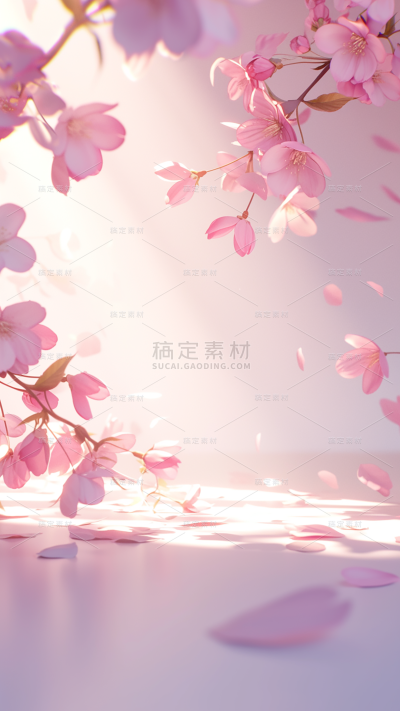 植物樱花实景粉色展台场景背景图片素材