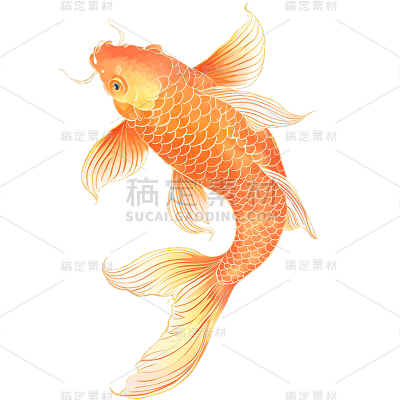 动物系列金色描边金鱼贴纸