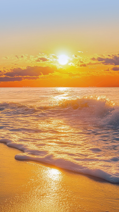 风光系列写实夕阳海面沙滩背景