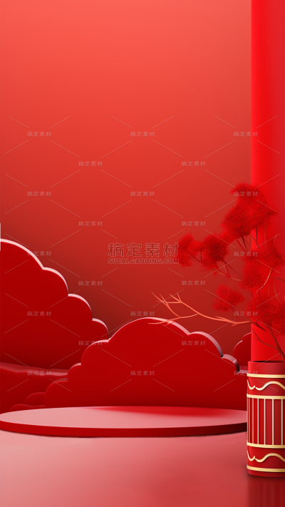 通用电商促销3D立体中国风中式室内光感场景背景图片素材