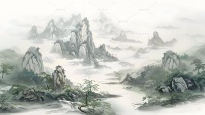 中国风系列工笔画桂林山水通用背景素材