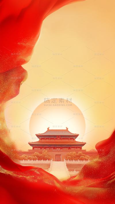 国庆节肌理绸布建筑组合背景