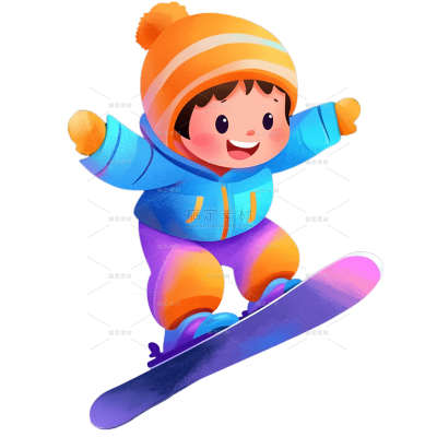 健身系列插画感儿童滑雪元素